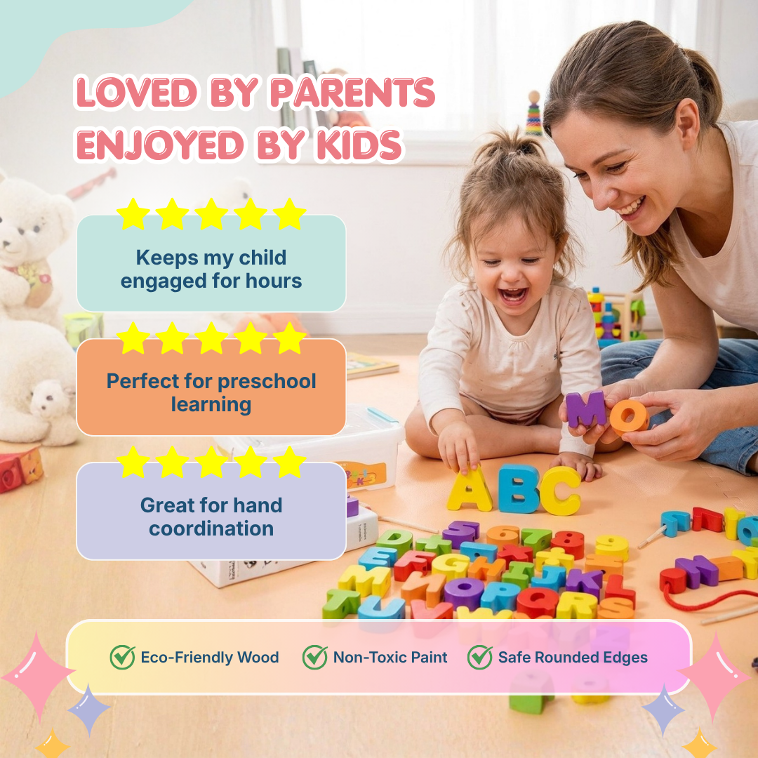 Wooden Alphabet & Number Beads Set | Smart Learning Through Play | Ages 3+