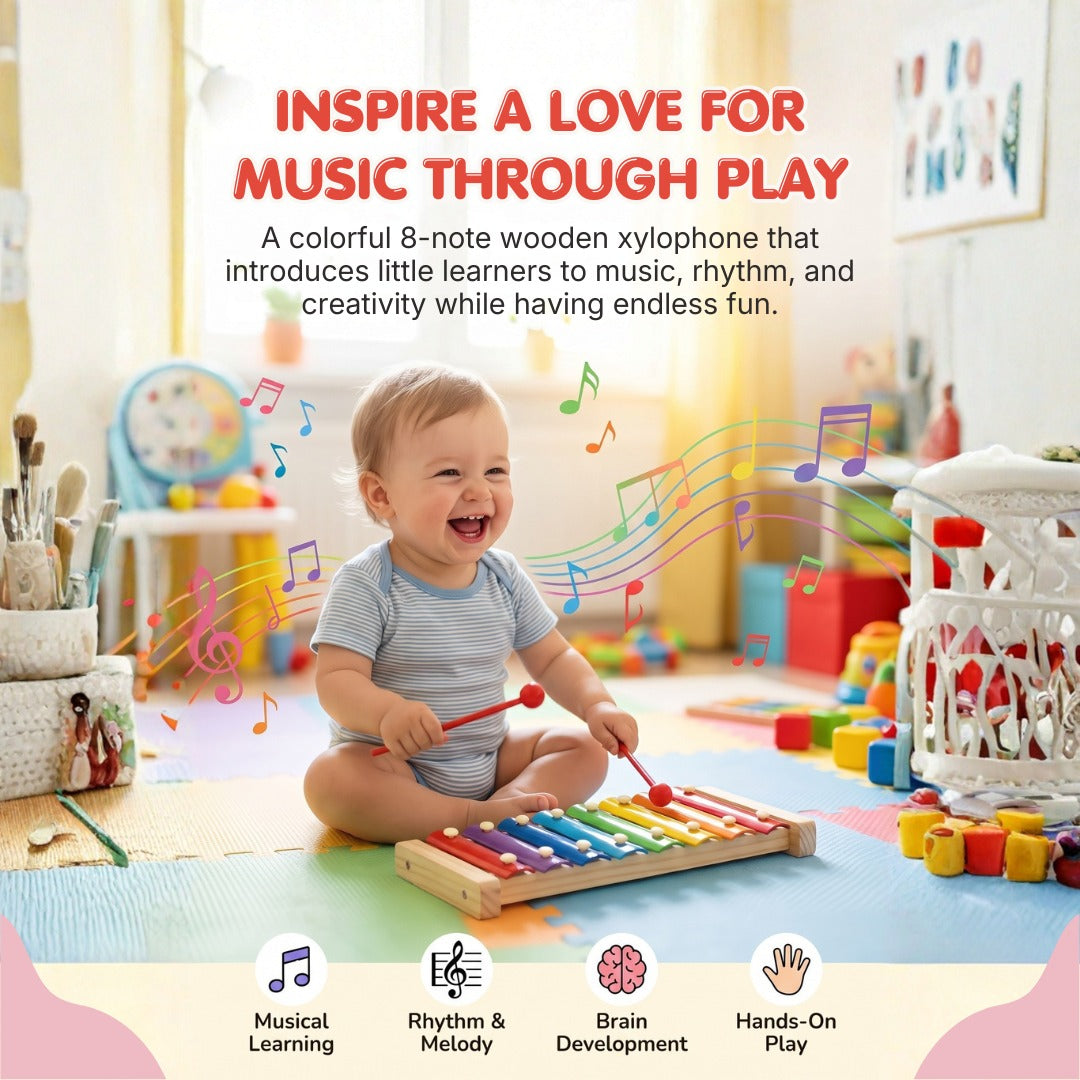 Wooden 8-Note Rainbow Xylophone – Musical Learning Toy for Kids