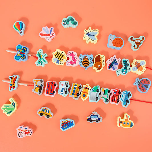 Wooden Animal & Vehicle Beads Set