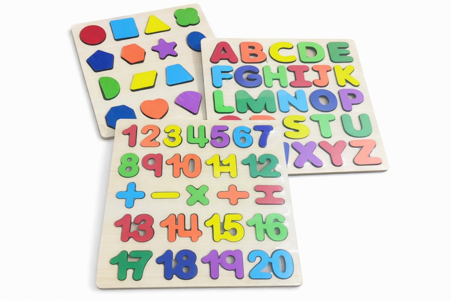 Wooden Alphabet, Numbers & Shapes Puzzle Set for Kids