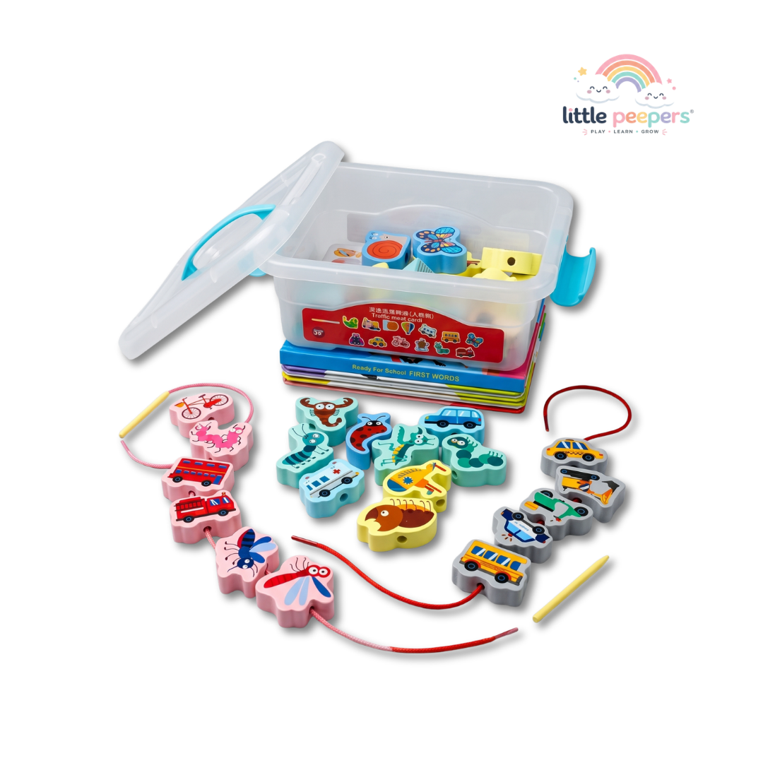 Wooden Animal & Vehicle Beads Set | Improve Focus & Fine Motor Skills | Ages 3+