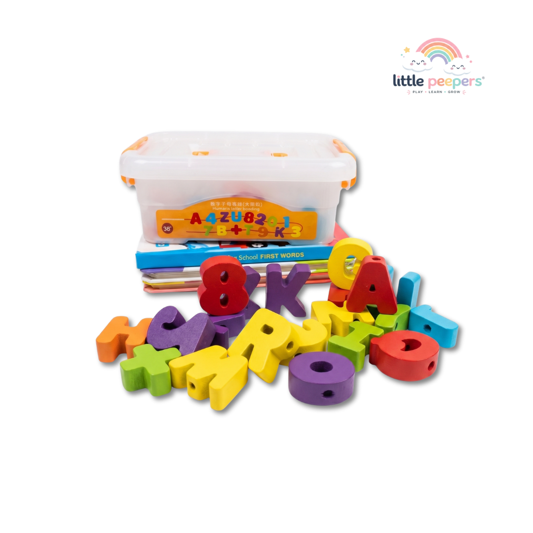 Wooden Alphabet & Number Beads Set | Smart Learning Through Play | Ages 3+