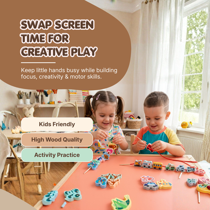 Wooden Animal & Vehicle Beads Set | Improve Focus & Fine Motor Skills | Ages 3+