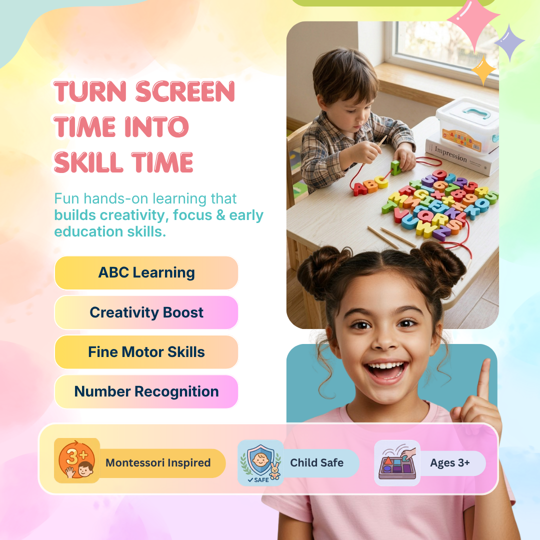 Wooden Alphabet & Number Beads Set | Smart Learning Through Play | Ages 3+