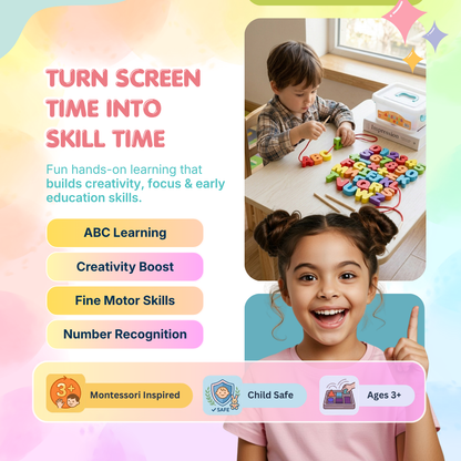 Wooden Alphabet & Number Beads Set | Smart Learning Through Play | Ages 3+