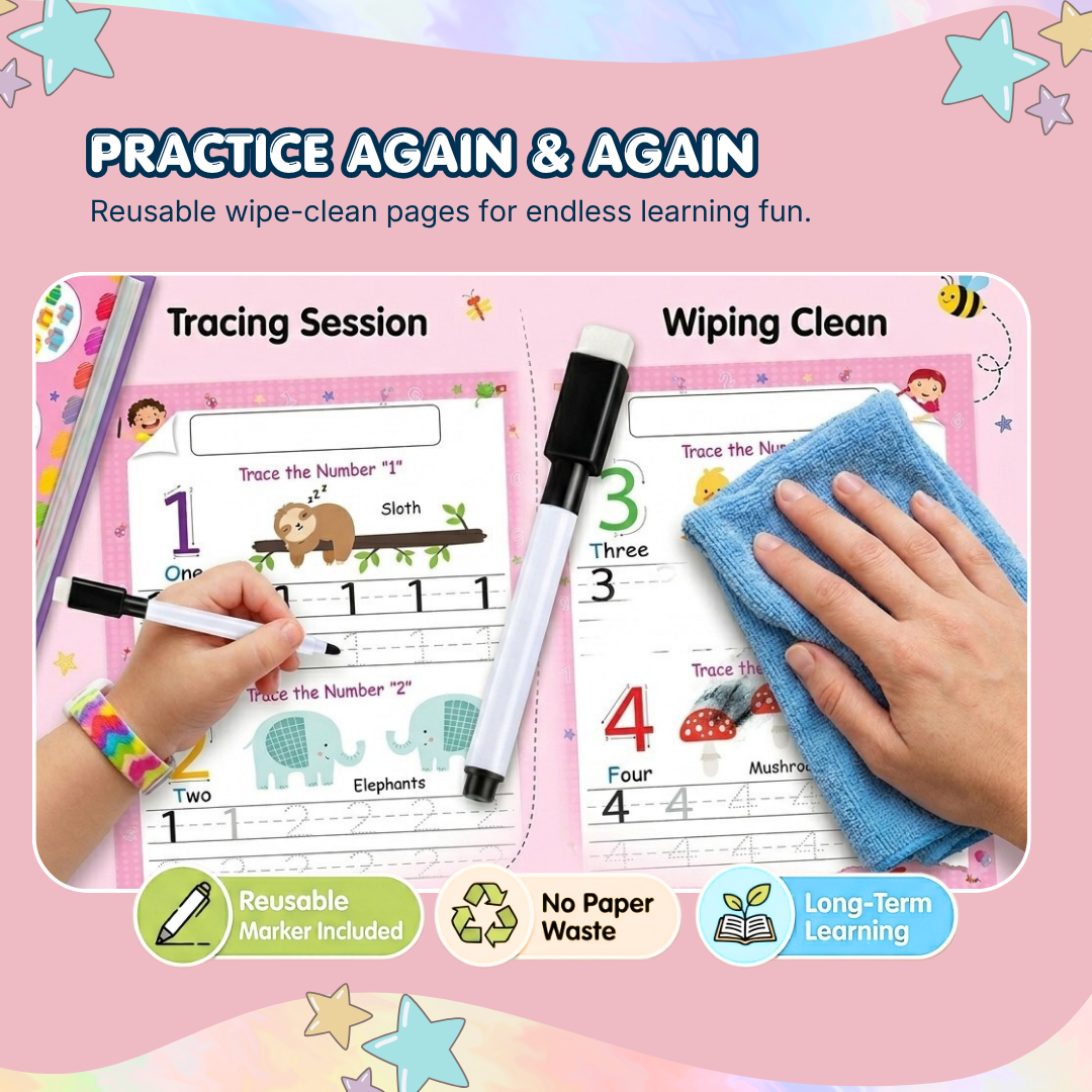 Reusable Number Tracing Book | Build Number Writing & Pen Control Skills | Ages 2+