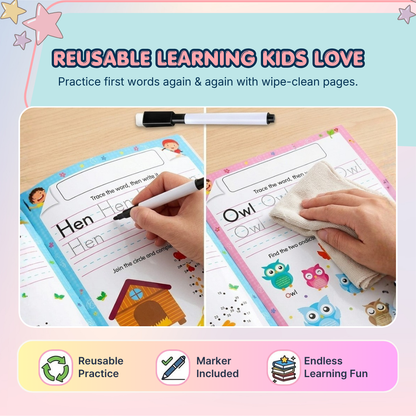 Reusable Word Tracing Book | Build Handwriting & Pen Control Skills | Ages 2+