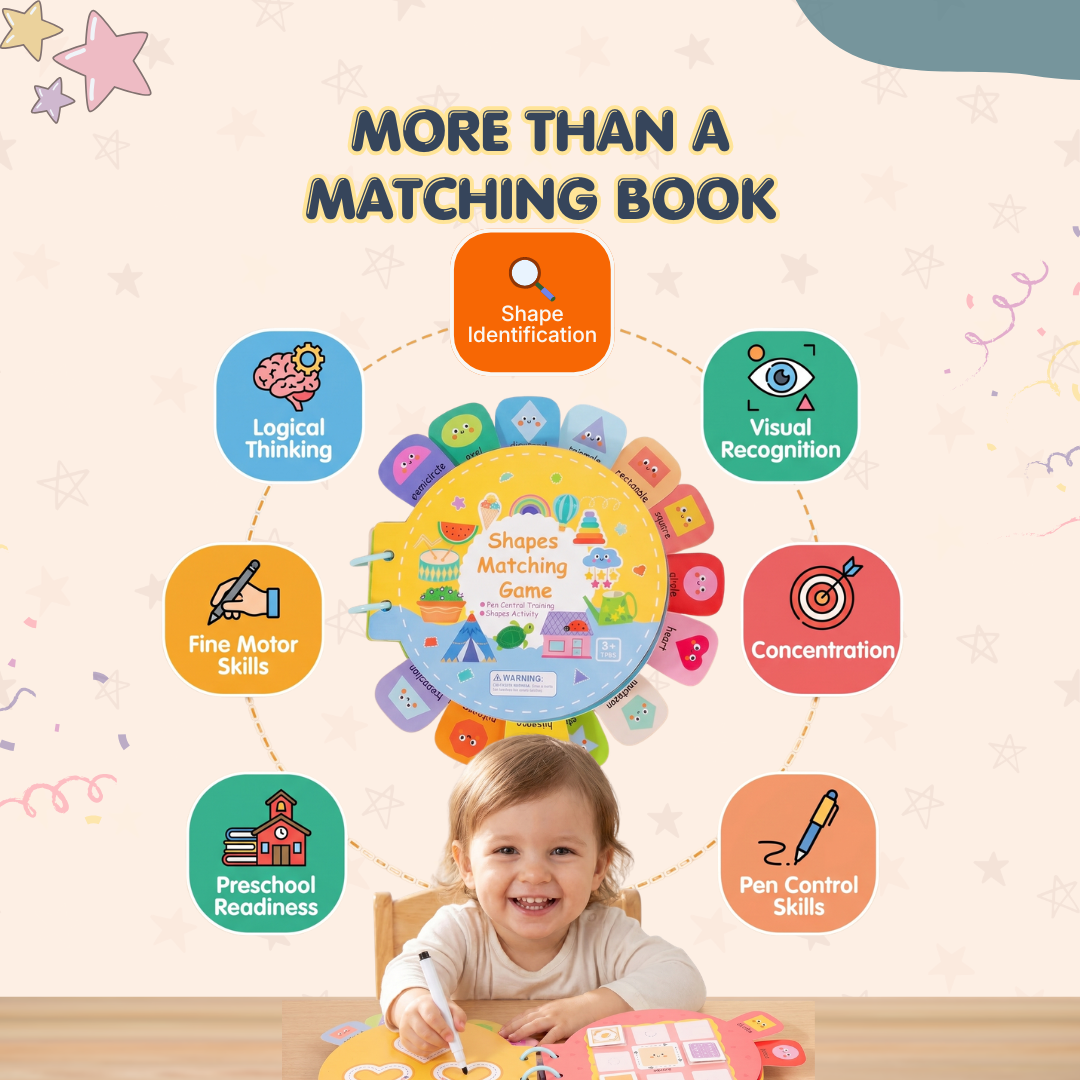 Shapes Matching Activity Book | Early Math Learning Through Play | Ages 3+