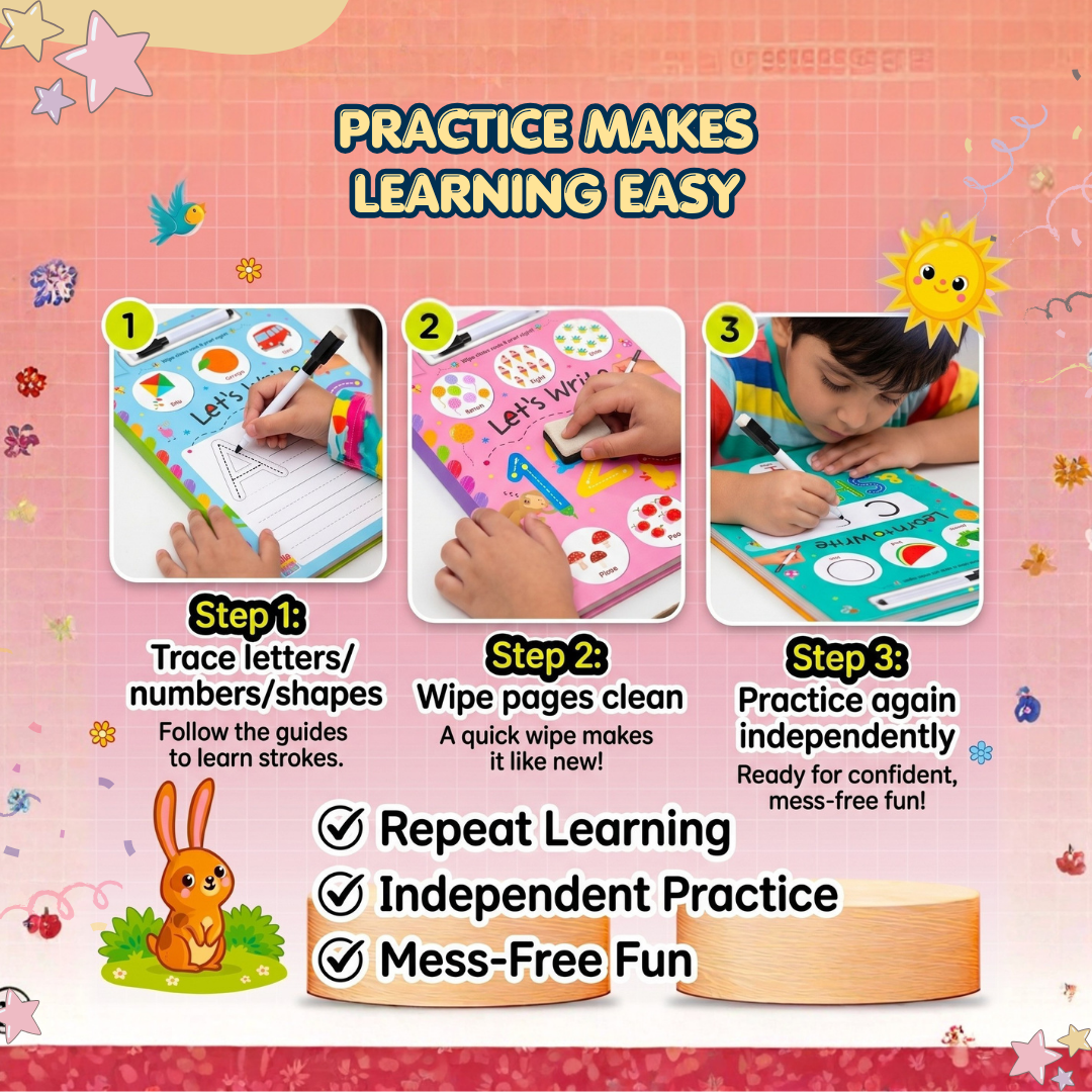 Reusable Tracing Book Set (Pack of 4) | Build Number Writing & Pen Control Skills | Ages 2+