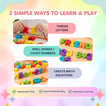 Wooden Alphabet & Number Beads Set | Smart Learning Through Play | Ages 3+