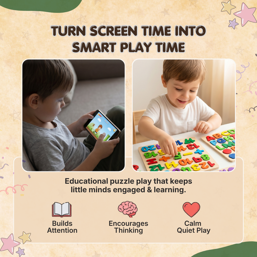 Wooden Alphabet, Numbers & Shapes Puzzle Set | Smart Learning Through Play | Ages 3+