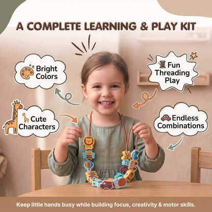Wooden Animal & Vehicle Beads Set | Improve Focus & Fine Motor Skills | Ages 3+