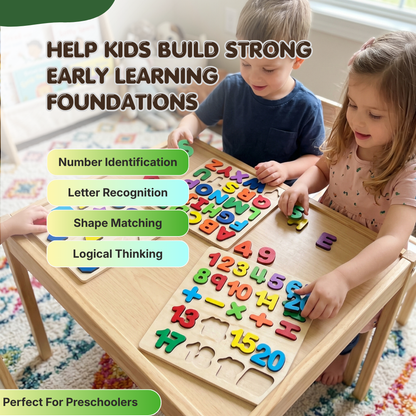 Wooden Alphabet, Numbers & Shapes Puzzle Set | Smart Learning Through Play | Ages 3+