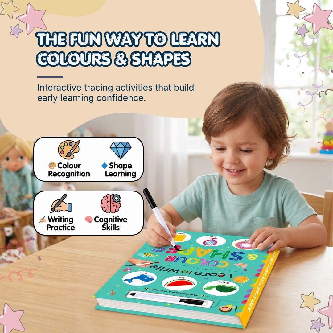 Learn to Write Colours & Shapes – Reusable Activity Book