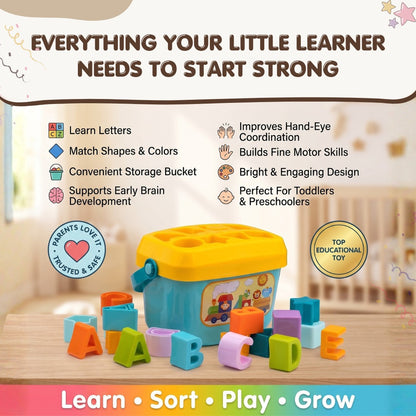 Alphabet & Shape Sorter Bucket – Educational Learning Toy for Toddlers