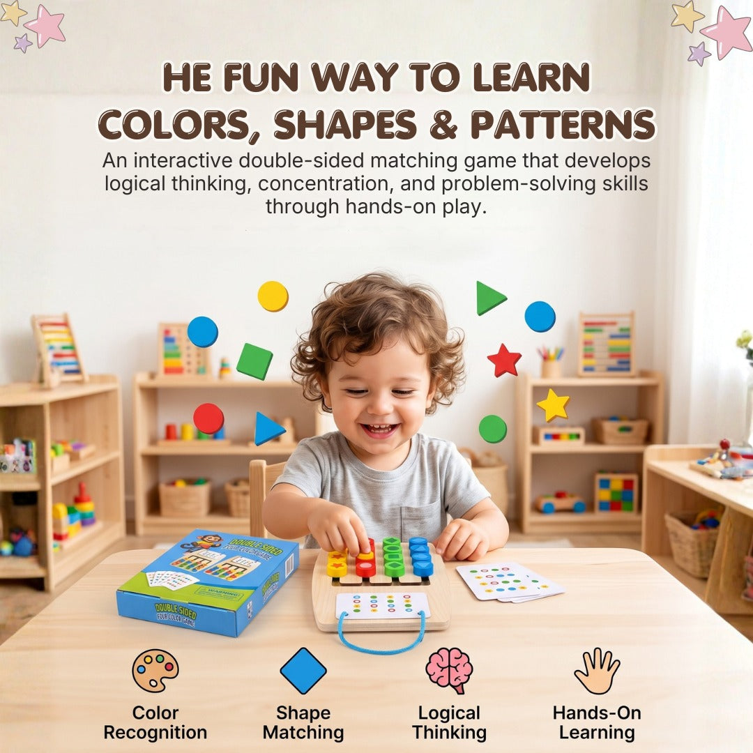Double-Sided Color & Shape Matching Game – Montessori Wooden Learning Toy