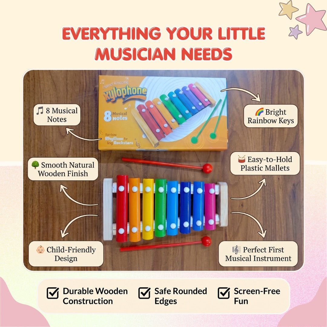 Wooden 8-Note Rainbow Xylophone – Musical Learning Toy for Kids
