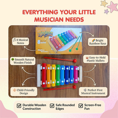 Wooden 8-Note Rainbow Xylophone – Musical Learning Toy for Kids