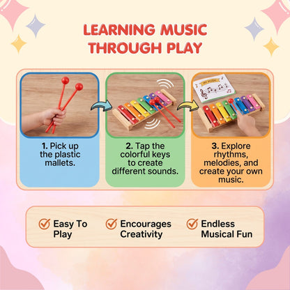 Wooden 8-Note Rainbow Xylophone – Musical Learning Toy for Kids