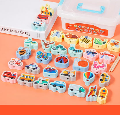 Wooden Animal & Vehicle Beads Set