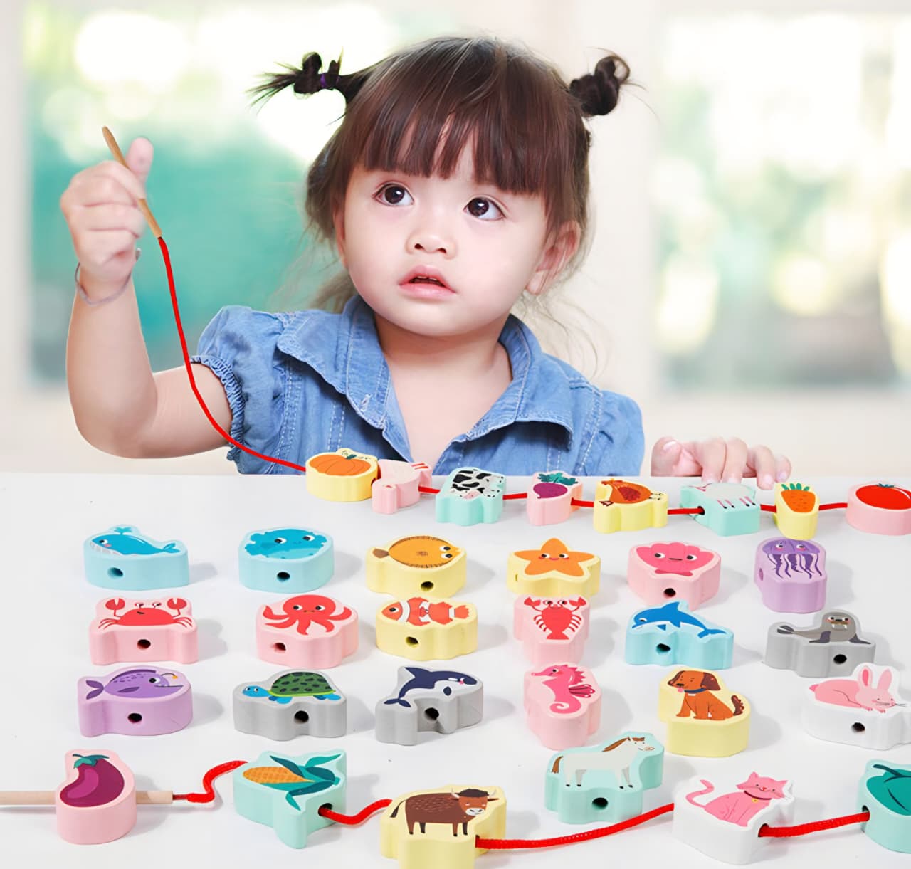 Wooden Animal & Vehicle Beads Set