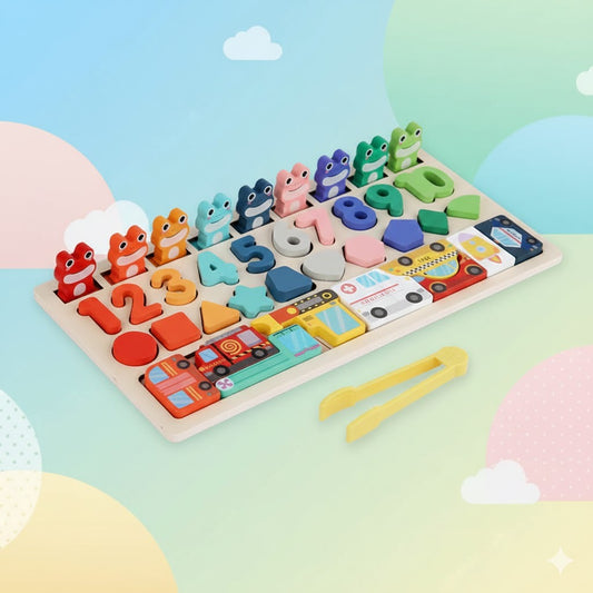 Wooden Frog Counting & Shape Sorting Puzzle Board