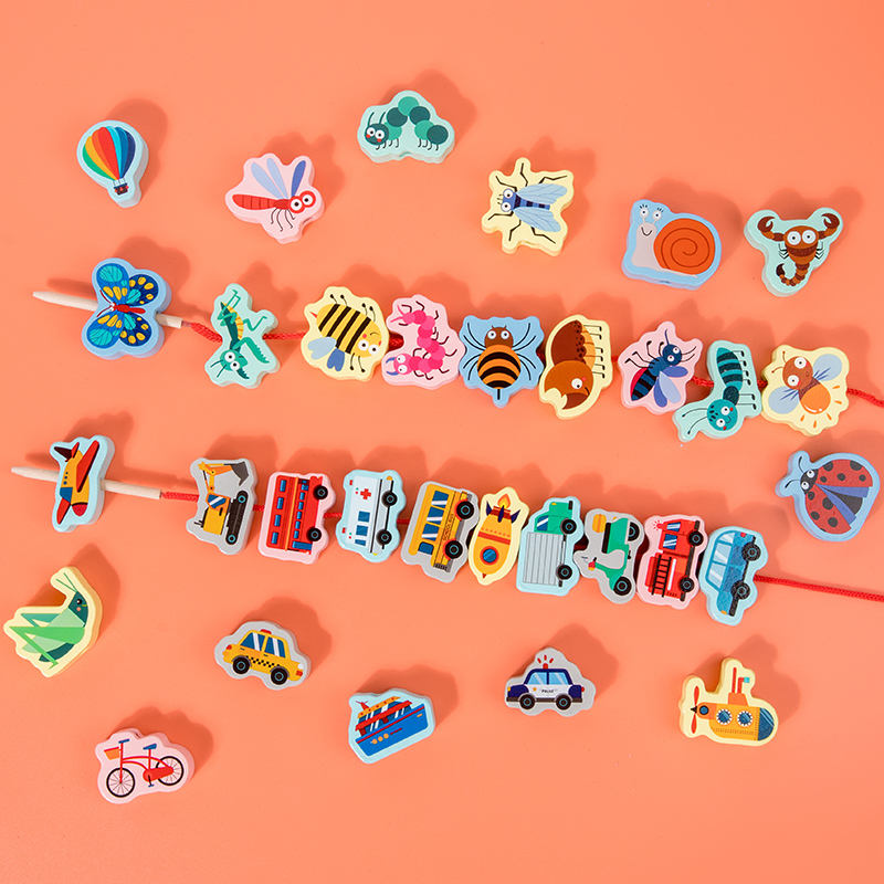 Wooden Animal & Vehicle Beads Set